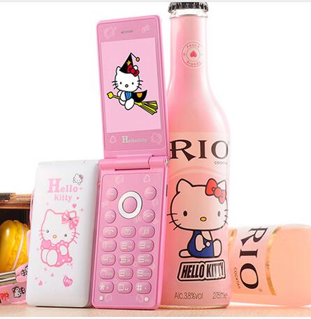 Hello Kitty 1800Mah Flip Dual Sim-kaart Gprs Adem Licht Touch Screen Mobiele Telefoon Vrouwen Meisje Kind MP3 MP4 cartoon Mobiele Telefoon