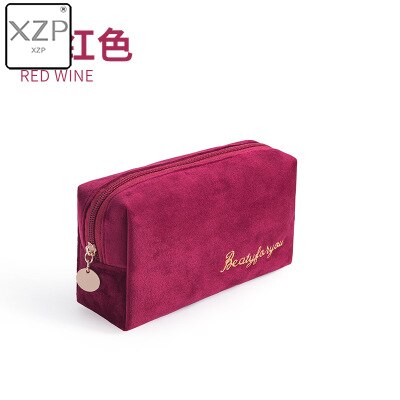 XZP multifonction voyage cosmétique sac femmes maquillage sacs articles de toilette organisateur couleur unie femme rangement trousse à maquillage nécessaires: Bourgogne