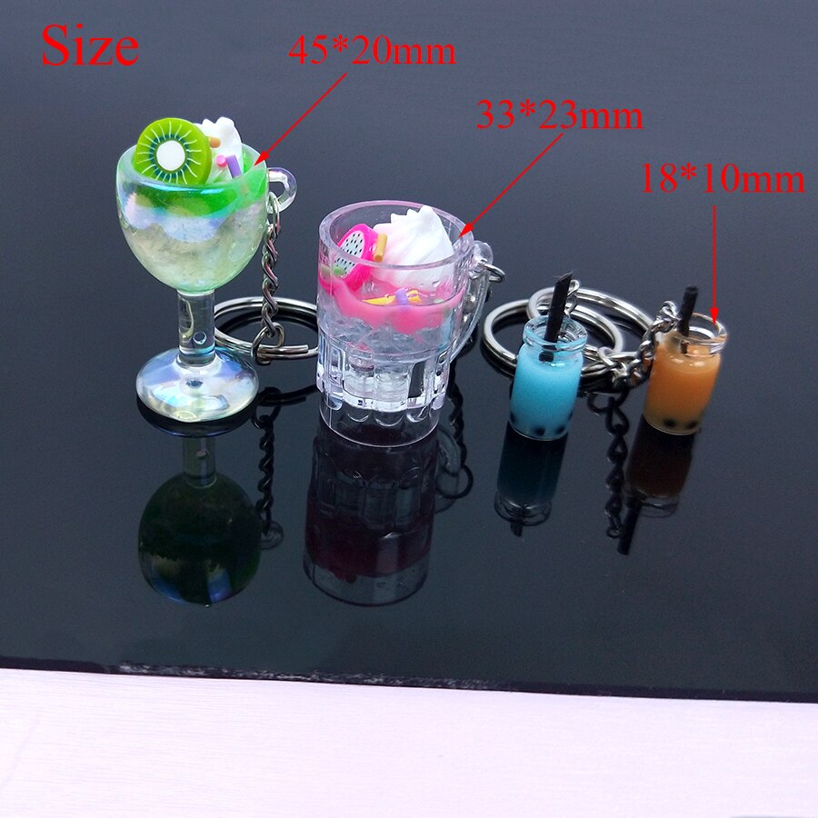 Acryl Leuke Sleutelhanger Parel Melk Thee Drinken Fles Wijn Glas Ijs Sleutelhanger Autosleutel Tas Hanger Koppels Vrouwen mannen Trinket