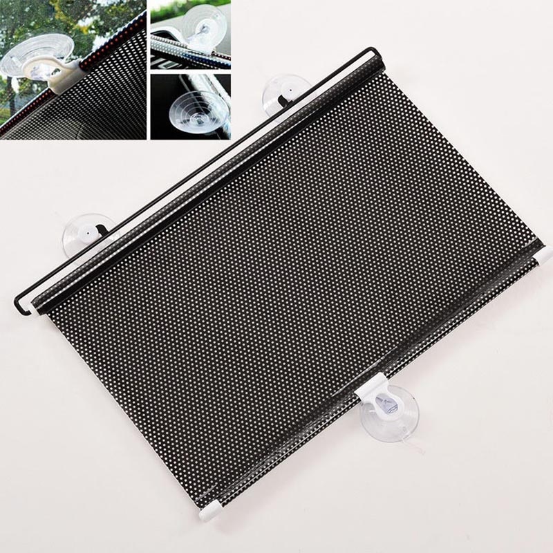 Practical Retractable Car Sunshade Visor Rear Window Windshield Roller Blind Auto Sun Shade Shield with Suction Cup 125x40cm