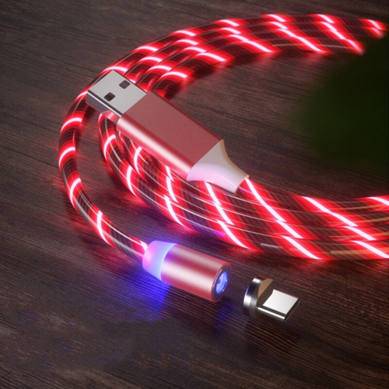 Led Magnetische Vloeiende Light Usb Oplaadkabel Voor Iphone X Usb Type C Kabel Micro Usb Cabo Voor Huawei Type-C Lader: Red / for micro usb
