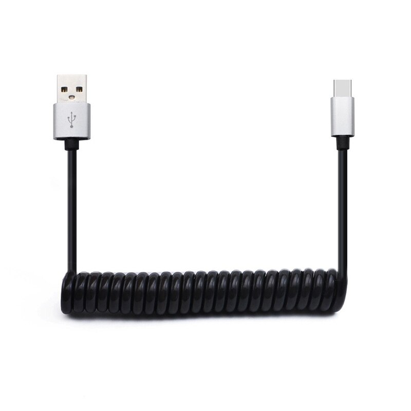 1m fjädrar lindad indragbar usb typ c-kabel för samsung  s8 s9 snabbladdning typ-c telefonladdning usb c-kabel för usb-c-enheter