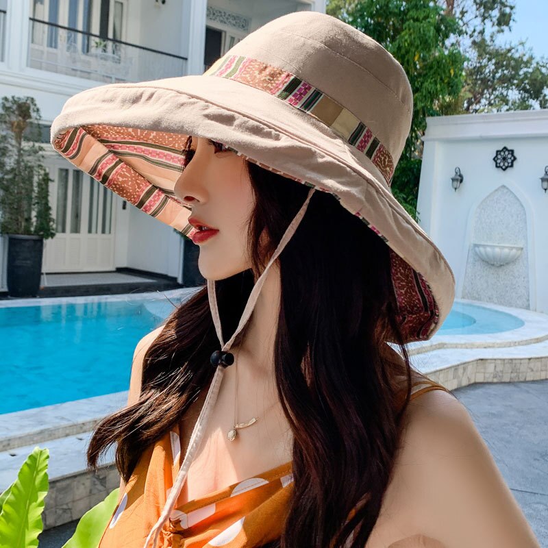 Seaside Sun Visor Hat Female Summer Sun Hats For Women large Brimmed Sun Hat Folding Beach Girls Caps: beige