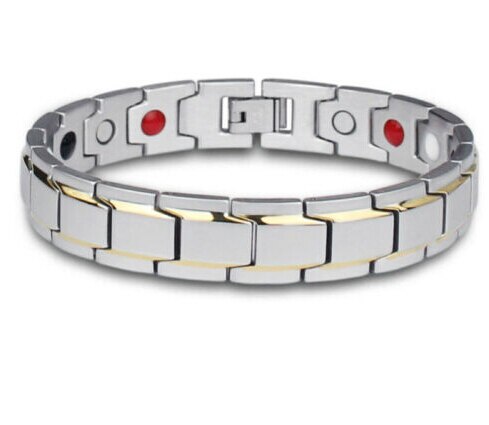 Therapeutic Energy Healing Bracelet Stainless Steel Magnetic Therapy Bracelet Titanium Steel Men Bracelet Couple: Men Silver