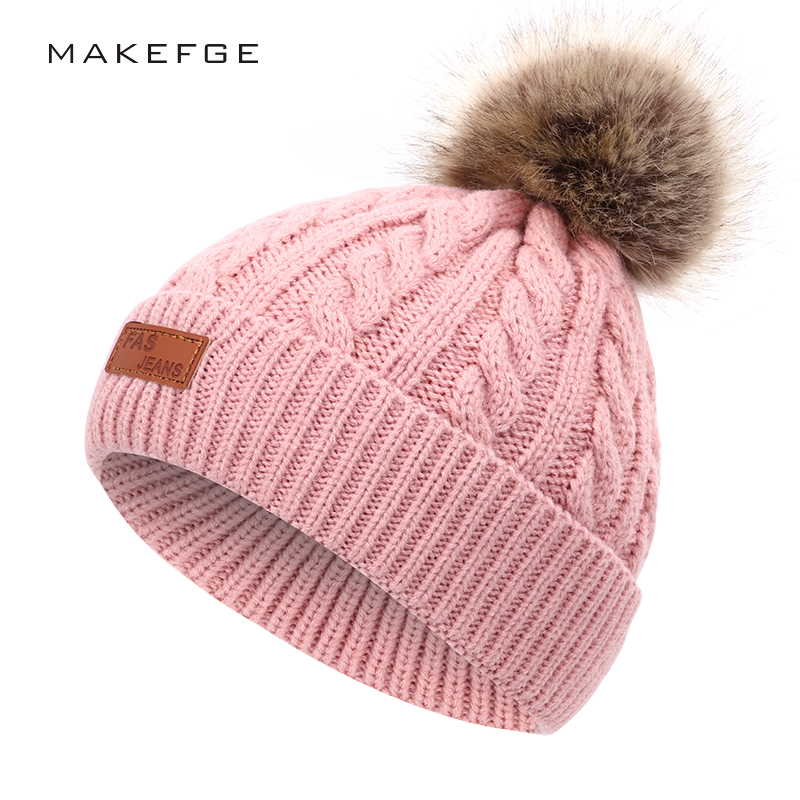 Børns vinterhue drenge og piger pompon læder strik hue varme striber sød sjov baby hat behagelige sombrero ærter