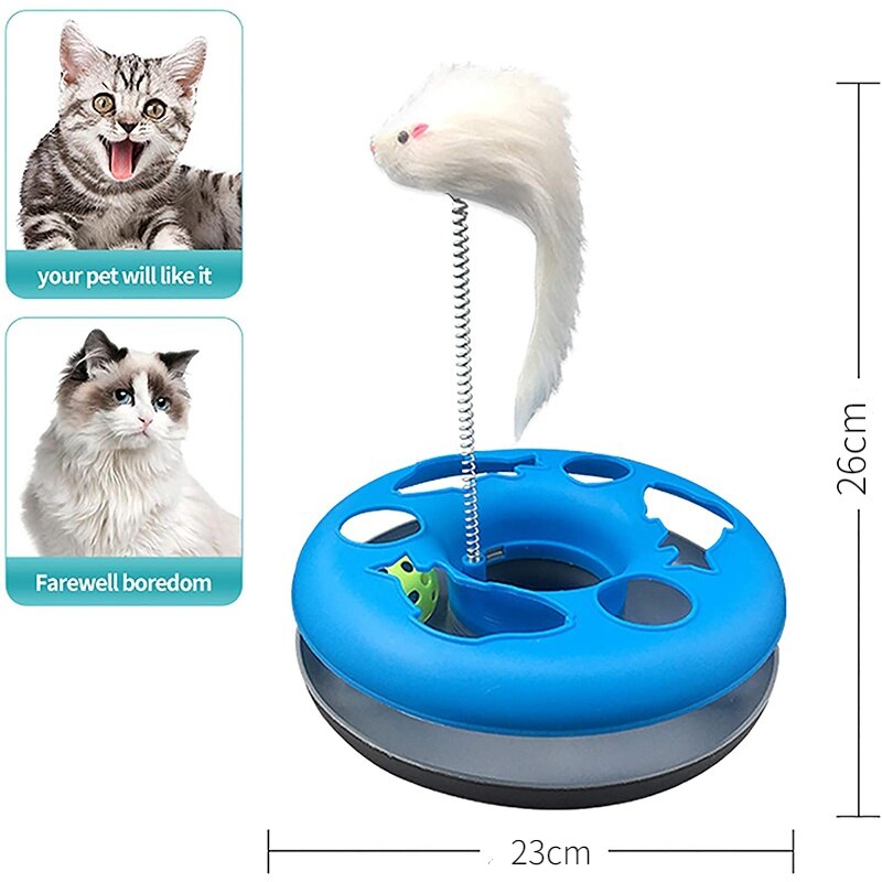 Funny cat toy for indoor cats, interactive kitten toy roller tracks with catnip, spring pet toy with exercise balls, teaser mouse