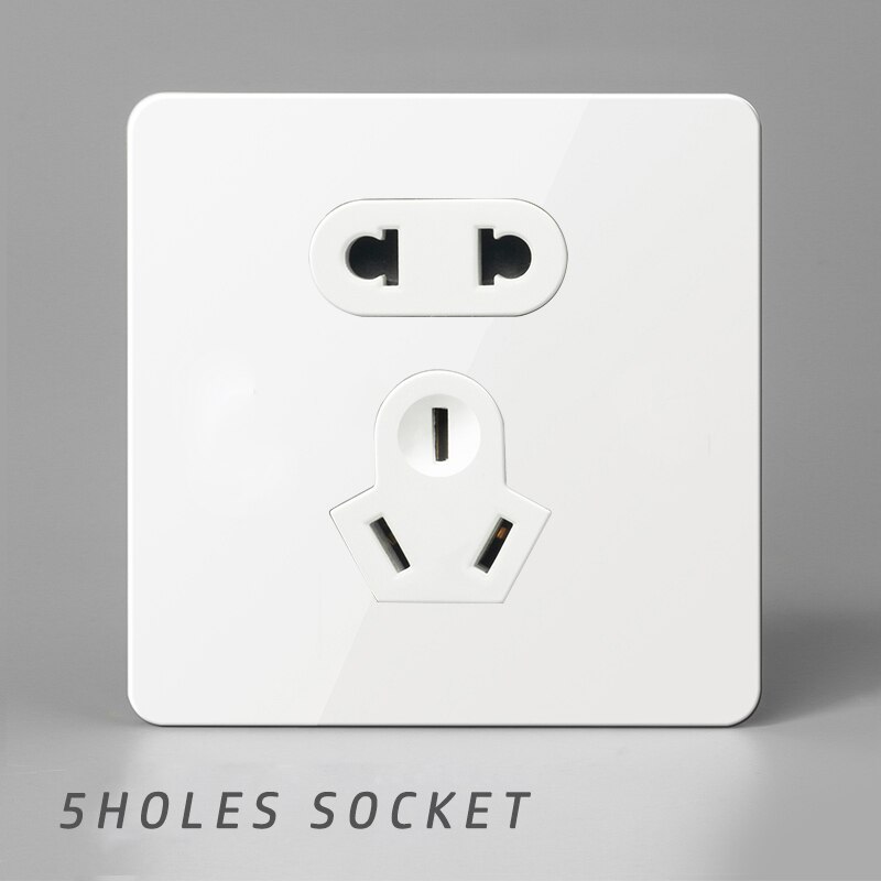 Interrupteur mural en laiton, bouton à bascule en métal vintage 220v 1/2/3/4 gangs .2 voies 10a interrupteurs pour salon levier en laiton panneau blanc: Douille à 5 trous