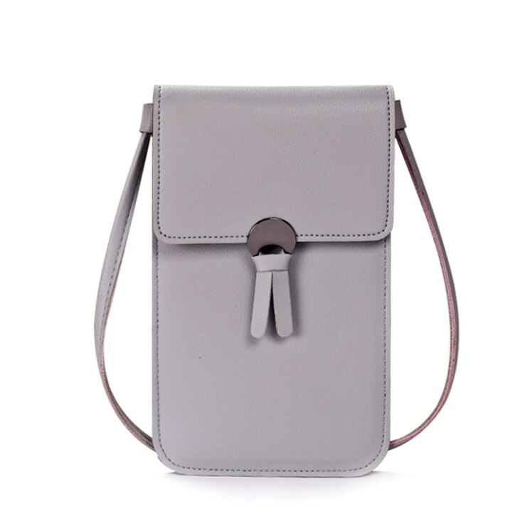 Cartera de bolsillo para exteriores para mujer, bolso cruzado decorativo con forma de corazón, pantalla táctil para teléfono móvil: grey 1