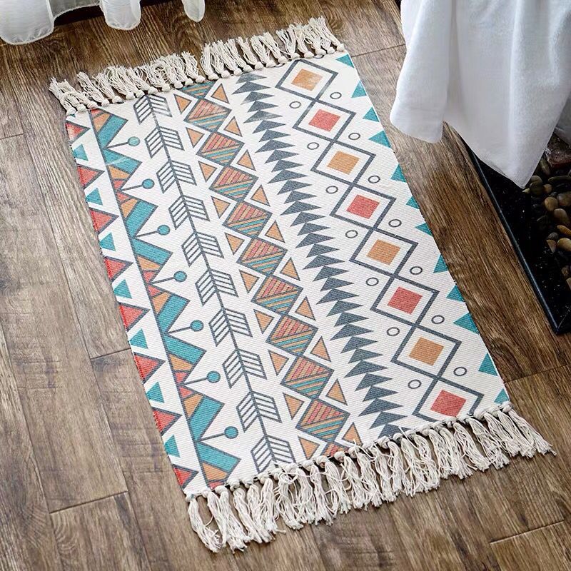 Bohemian Tassel Simple Cotton Linen Retro Ethnic Style Carpet Floor Mat For Bedroom Living Room Bedside Small Prayer Rug 60x90cm: 13