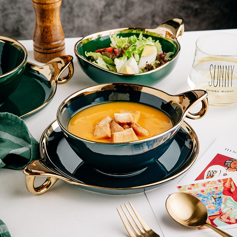 Cuenco de postre de lujo con luz de cerámica, cuenco de ensalada de frutas para desayuno Continental, Decoración de mesa, suministros de servicio de Hotel y restaurante