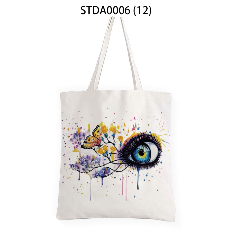 Mooie Ogen Grote Capaciteit Canvas Tote Schoudertas Stof Katoenen Doek Herbruikbare Boodschappentas Vrouwen Tassen Shopper Tassen Viaje: L-12