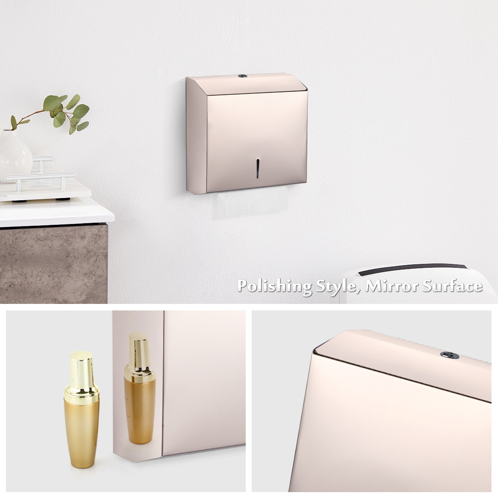 Wall Mounted Bathroom Tissue Dispenser Stainless Steel Tissue Box Holder for Multifold Paper Towels with Safety Lock for Toilet