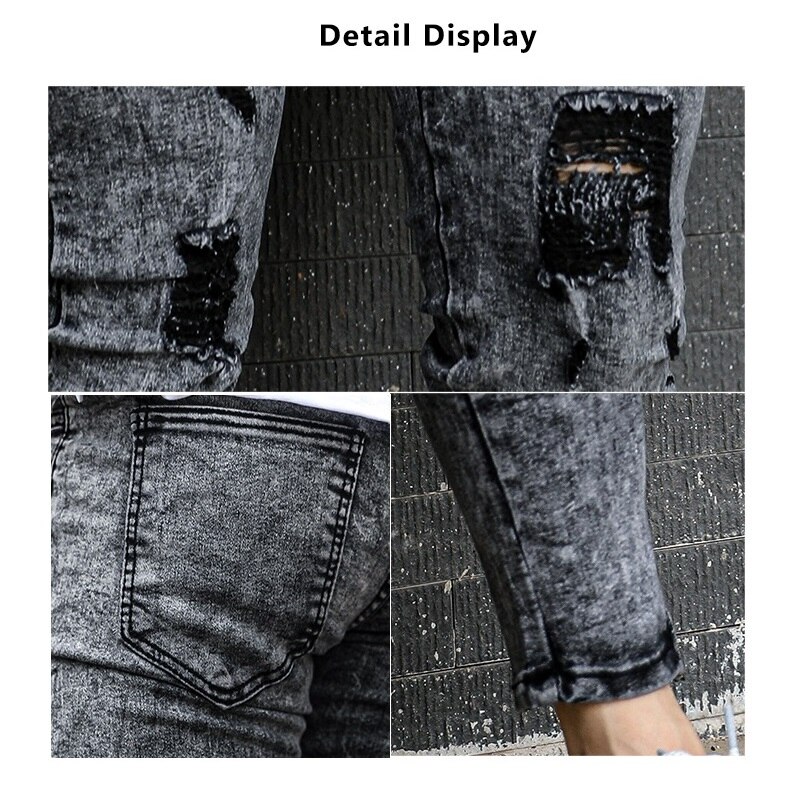 Mens Skinny Ripped Jeans Gym Super Stretch Fitness Jean Men Muscle Joggers Pencil Pants