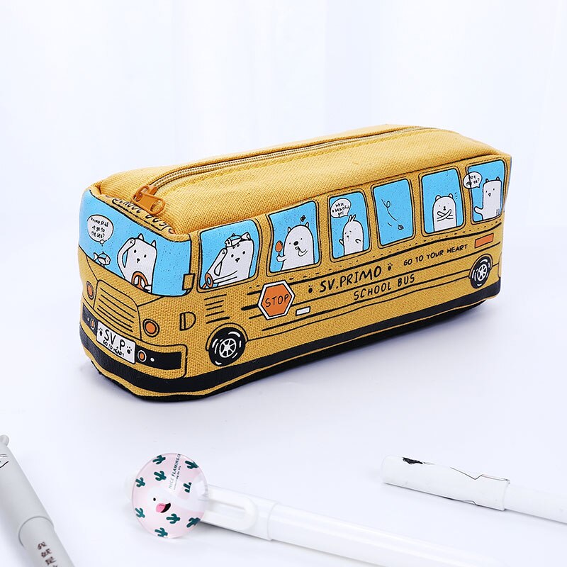 School Bus Cute school pen case fabric pencil bag etui a crayons cuir pencil pouch stifte tasche pencil case school bag pl 04972: Yellow