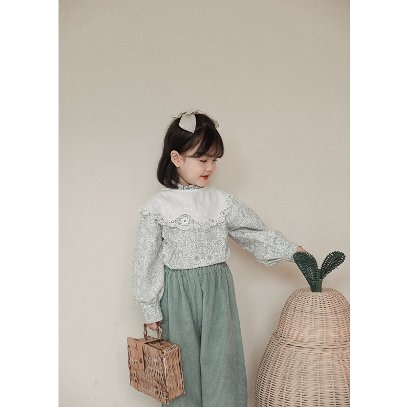 Meisjes lente en herfst katoenen bloemen houten oortjes onderkant shirt babykleding kinderen eenvoudig baby's lange mouwen top