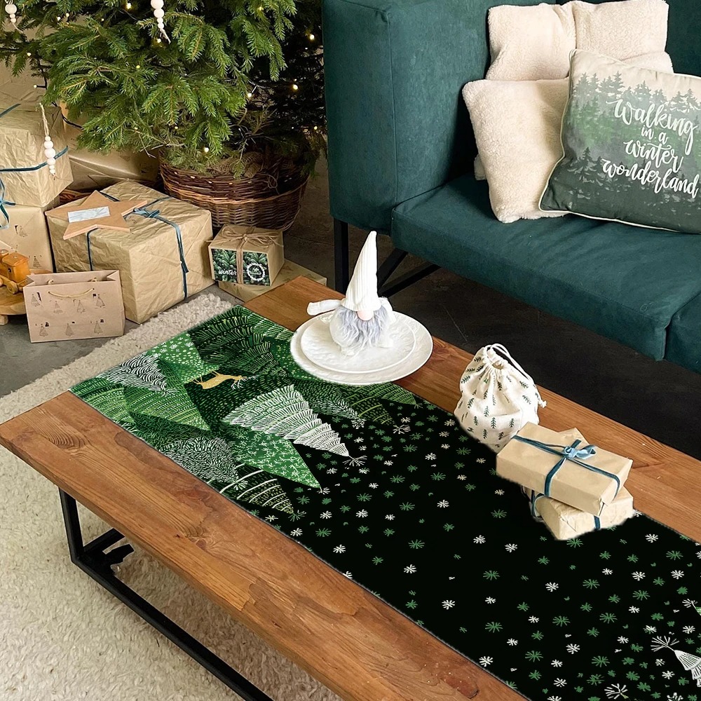 Grön skog jul mönster dekoration bord banner bordsdekoration hem kök restaurang festdekoration