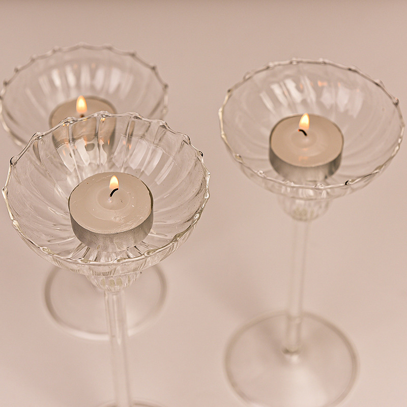 Transparenter Glas-Kerzenständer mit hohem Fuß, moderner europäischer Abendbankett-Tischdekoration, Kerzenhalter mit Kerzenlicht-Mittelstück