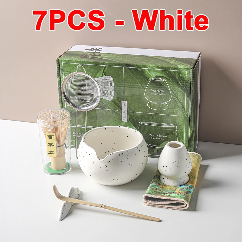 Kit Matcha Débutant 5 Pièces - Bol, Fouet Bambou, Tamis, Cuillère Et Support (Noir)