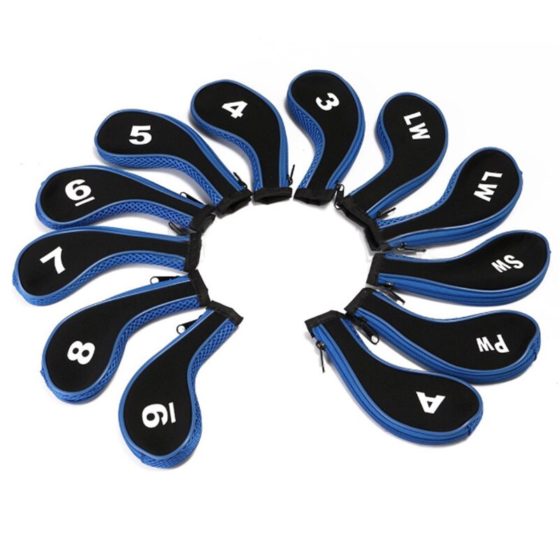 12Pcs Rubber Neopreen Golf Head Cover Golf Club Iron Putter Beschermen Set Nummer Gedrukt met Rits Lange hals