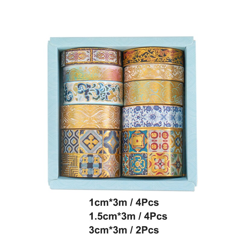 Juego de 10 rollos de cinta Washi dorada de estilo chino, cinta adhesiva de estilo chino, álbum de recortes, agenda, papelería
