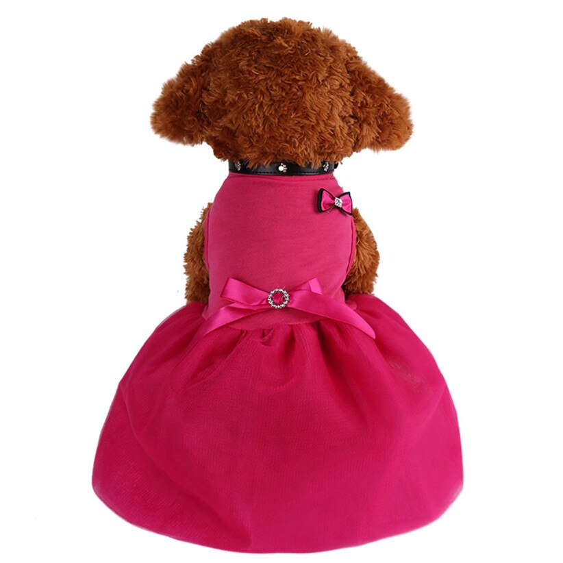 Transer Small Dog Dress Cute Femail Doggie Solid Bowknot Princess Skirt Summer Pet Dog Clothes Blue Black Yellow pink 90404: HT / XS