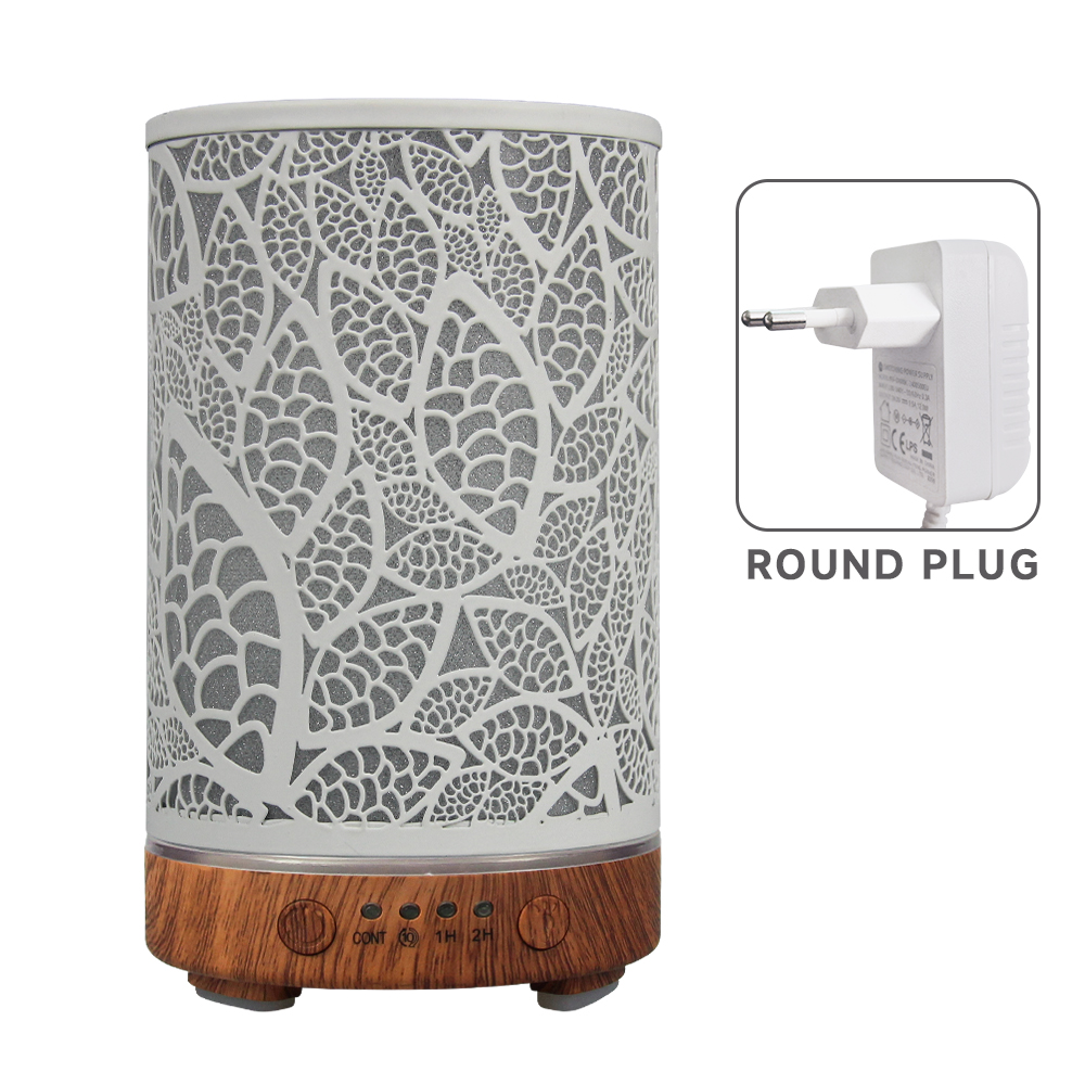 100 ml Diffusor für ätherische Öle, hohles Blatt, Ultraschall-Luftbefeuchter, Heimduft-Aroma-Diffusor mit 7 LED-Farbwechsellicht