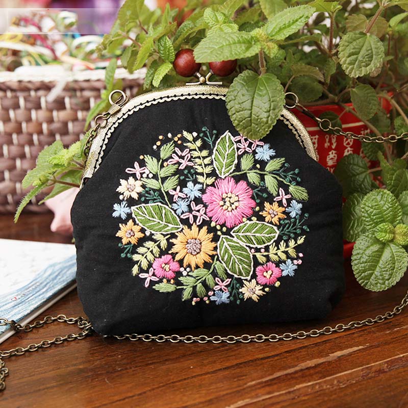 Kits de bordado para bolsos, bordado floral, cadena para monedas, bolsas para teléfono, conjuntos de punto de cruz con bastidor de bordado, cumpleaños y navidad.: Do