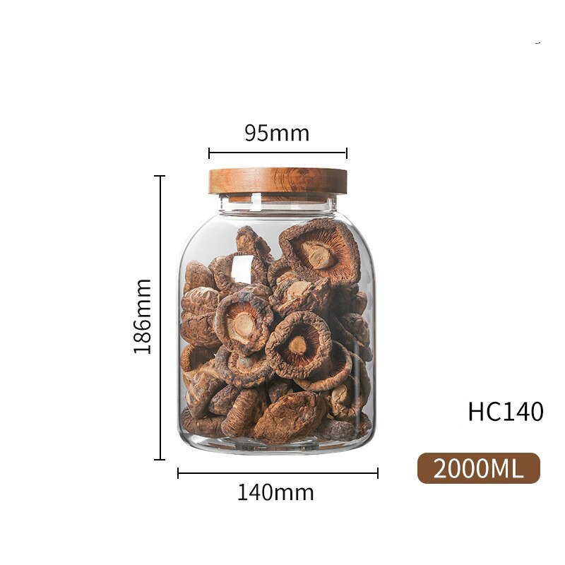 Botellas de almacenamiento de vidrio con tapa de madera, tarros grandes para alimentos, té, granos de café, dulces, 350-3000ml: 2000ML
