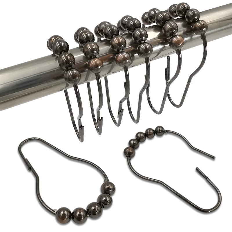 12 stk/pakke rustfri stål gardin kroge badegardin rollerball bruseforhæng ringe kroge 5 ruller poleret satin nikkel kugle: Rødt kobber