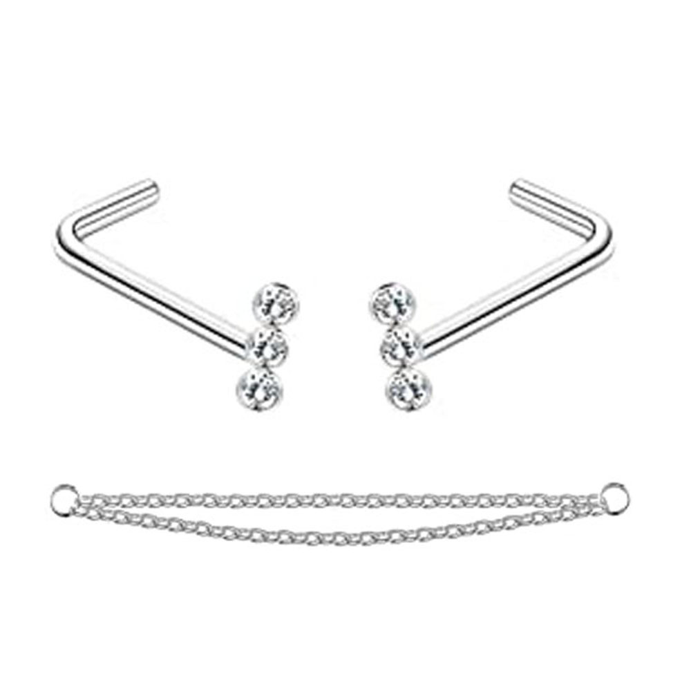Anneaux de nez en chaîne pour femmes et hommes, Piercing, Double avec chaîne, clous, 20G: Rouge / Plaqué bronze antique