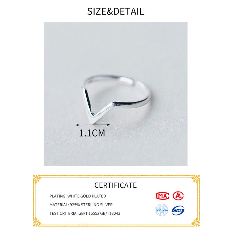 Reale dell'argento Sterlina 925 Onda Geometrica Lettera V Anello Regolabile Gioielleria Raffinata per Le Donne Del Partito Accessori di Personalità