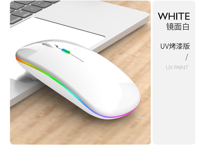 Trådløs mus bluetooth Dobbel-modus mus ledet belysning farge dempe ergonomisk komfort til søle kontor dpi 800-1600 pc bærbar mus: Hvit