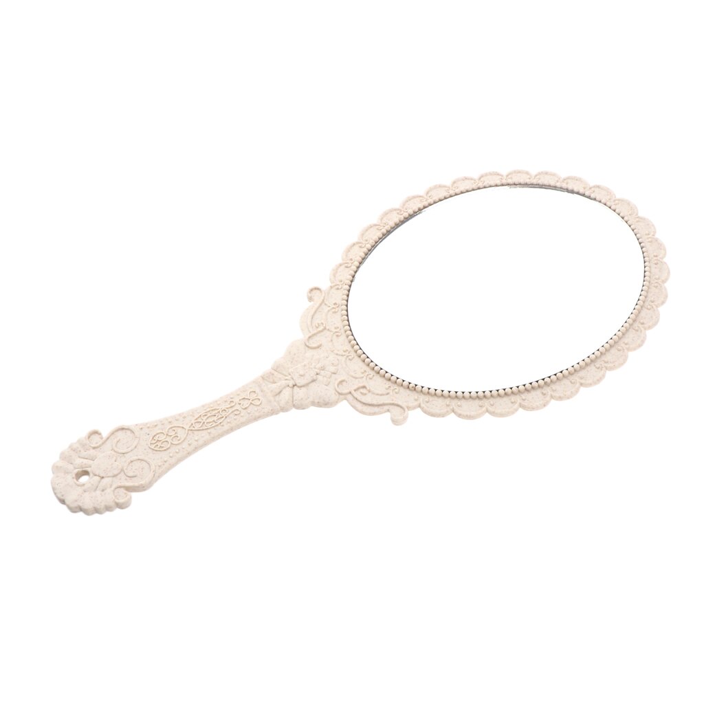 Espejo de mano antiguo con patrón de rosa en relieve para maquillaje, redondo, ovalado