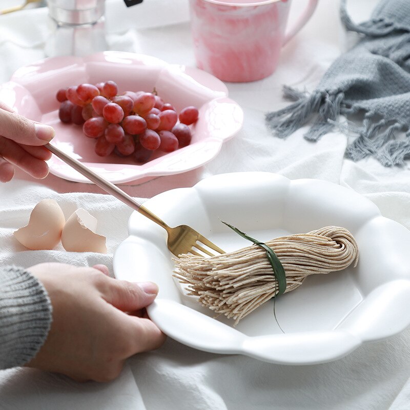 Platos de postre con forma de flor de cerámica mate, accesorios creativos para fotos, plato de fruta para pastel, plato de desayuno, vajilla de cocina, 1Pce