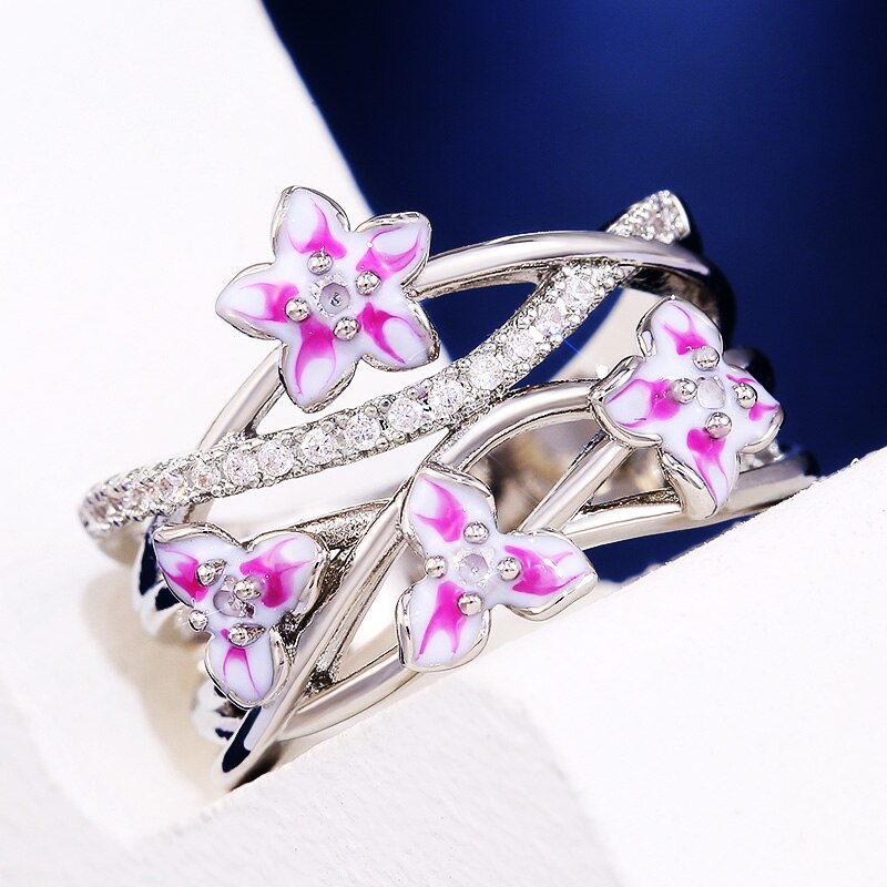 Huitan Bunte Blume Kreuz Frauen Finger Ring Romantische Vorschlag Ring Tanzen Party Schönheit Ringe Modeschmuck Nachrichten