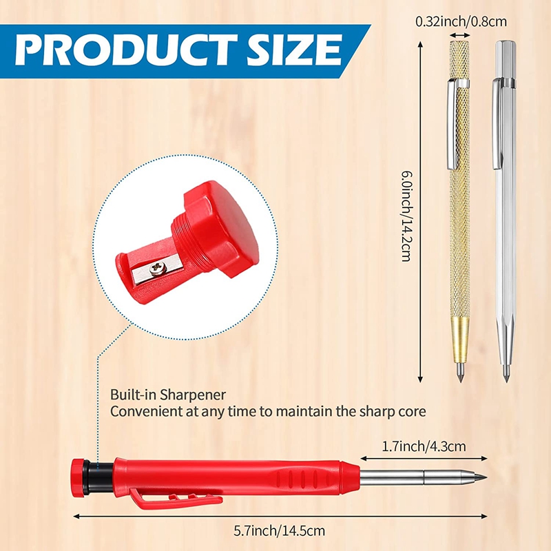 16 Pcs Carpenter's Scribe Marking Kit, 2 Mechanical Carpenter Pencils,2 Tungsten Carbide Tip Scriber and 12 Refills