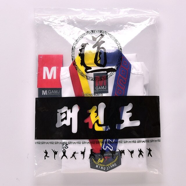 Hvit taekwondo uniform barn voksen taekwondo dress dobok wtf karate uniform klær lange ermer fitness trening  t22