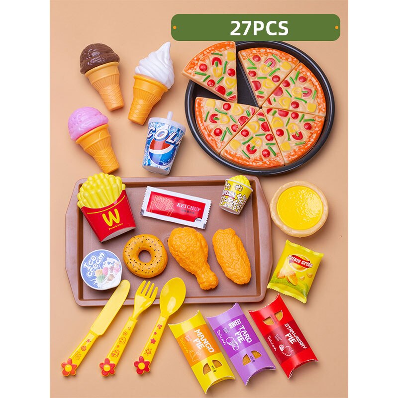 Simulation Plastic Foods Cookware Pot Pan Children Kitchen Toys Stickers Pretend Play Miniature Play Food For Girls Doll Food: 27pcs