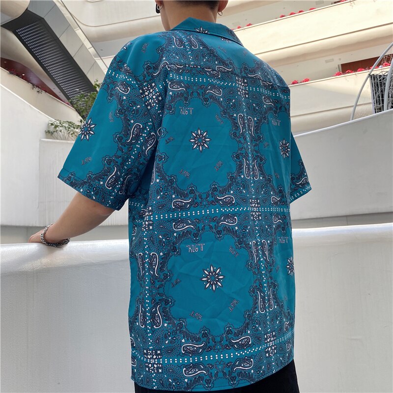 Mørkt ikon bandana hawaiiansk skjorte vintage street herreskjorte sommer mand tøj