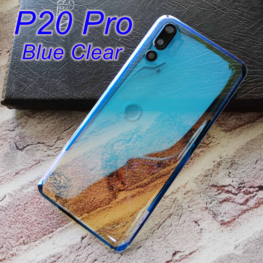 Back Glass Cover For Huawei P20 Pro Back Cover Battery Door Glass P20 Lite Rear Housing Panel Case With Camera Lens Replacement: P20 Pro-BlueClear