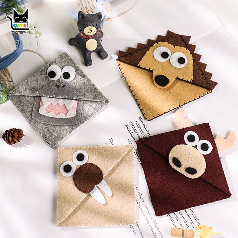 4Pcs/set Lovely Little Animals Bookmark Felt DIY Package Craft Needlework Bookmark Simple DIY Kit