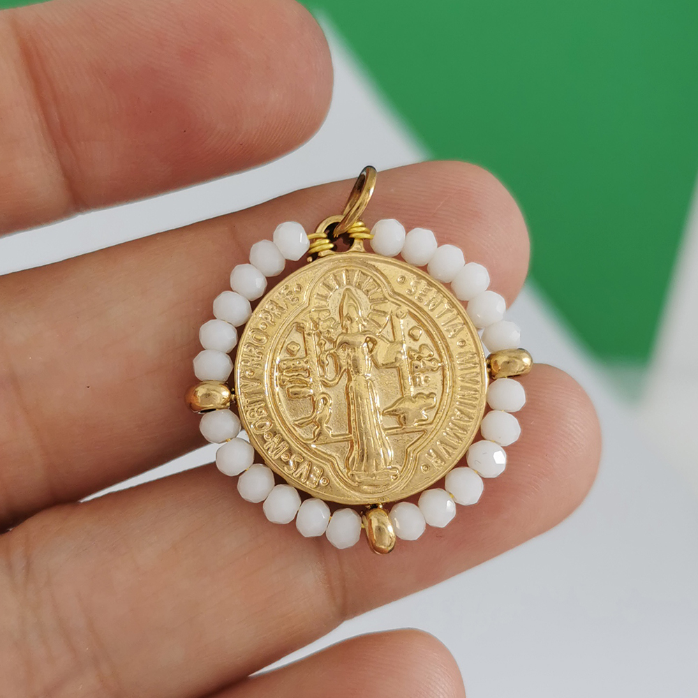 QMHJE-collar con colgante de la Virgen María para mujer, gargantilla, cadena de cuentas, Color dorado y plateado, joyería colorida de arcoíris de acero inoxidable