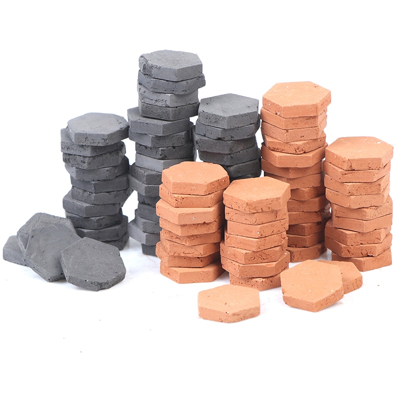 40PCS 1/16 Scale Simulation Miniature Hexagon Red Brick Model Toy
