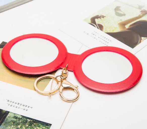 10pcs/lot Mini PU Leather Pocket Makeup Mirror Portable Key Chain Cosmetic Compact Double Mirrors for Girls