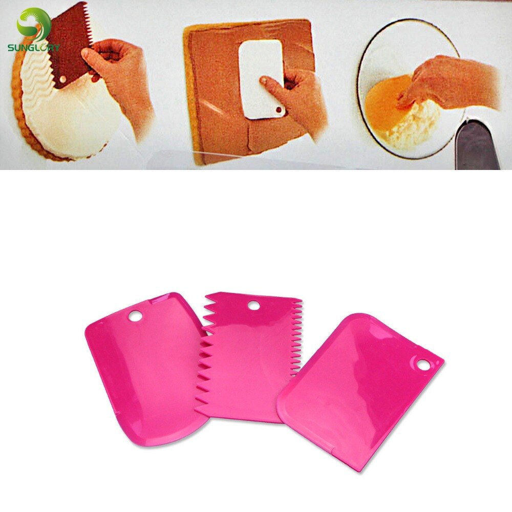 3 STKS/SET Plastic Gebak Spatels Icing Kam Set Taart Schraper Soepeler Polijstmachine Bakken Tools Voor Gebak Cake Tools Fondant Decor