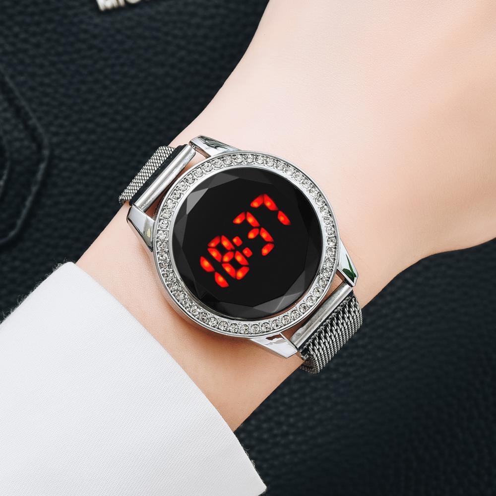 Magnetic Women Watches Rose Diamond touch screen Mesh Strap Ladies Electronic Wristwatches Minimalist Female Clock