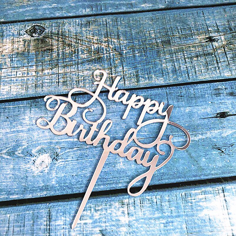 Round Happy Birthday Cake Topper Acrylic Paper Dessert Table Dessert Dress Up Party Supplies Cake Topper for Party Decoration G: sliver