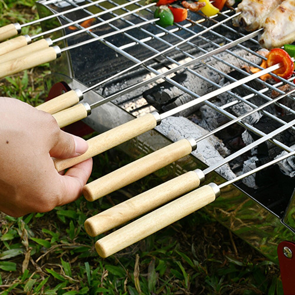 20 Pcs BBQ Barbecue Skewers Stainless Steel Barbecue Grilling Kebab Skewers Needle Reusable Camping BBQ Meat Sticks Kitchen Tool