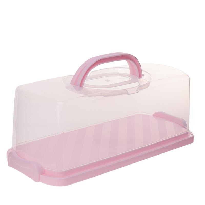 Rektangel rostat brödkaka bärbar handhållen tårtförpackning matförvaringslåda förvaringslåda (rosa)