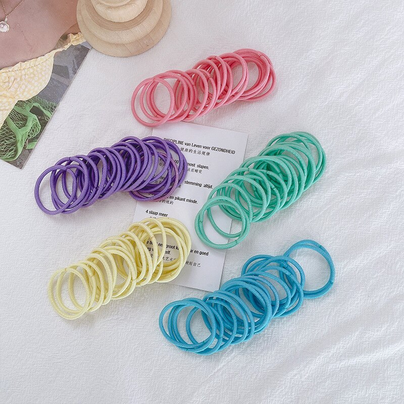 100 pièces mignon bonbon couleur élastique pour femmes fille enfants anneau de cheveux noir coloré